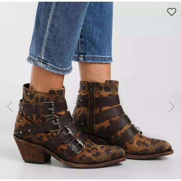 Liberty Black Amy Western Genuine Leather Ankle Boots Leopard Size 8 NWOB